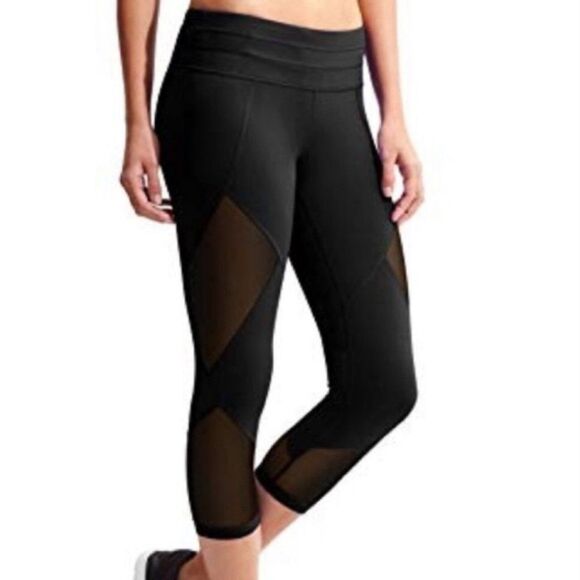Athleta Pants - Athleta -134 Women's Black‎ Mesh Sonar Cropped Capri Fit Pull On Leggings Small